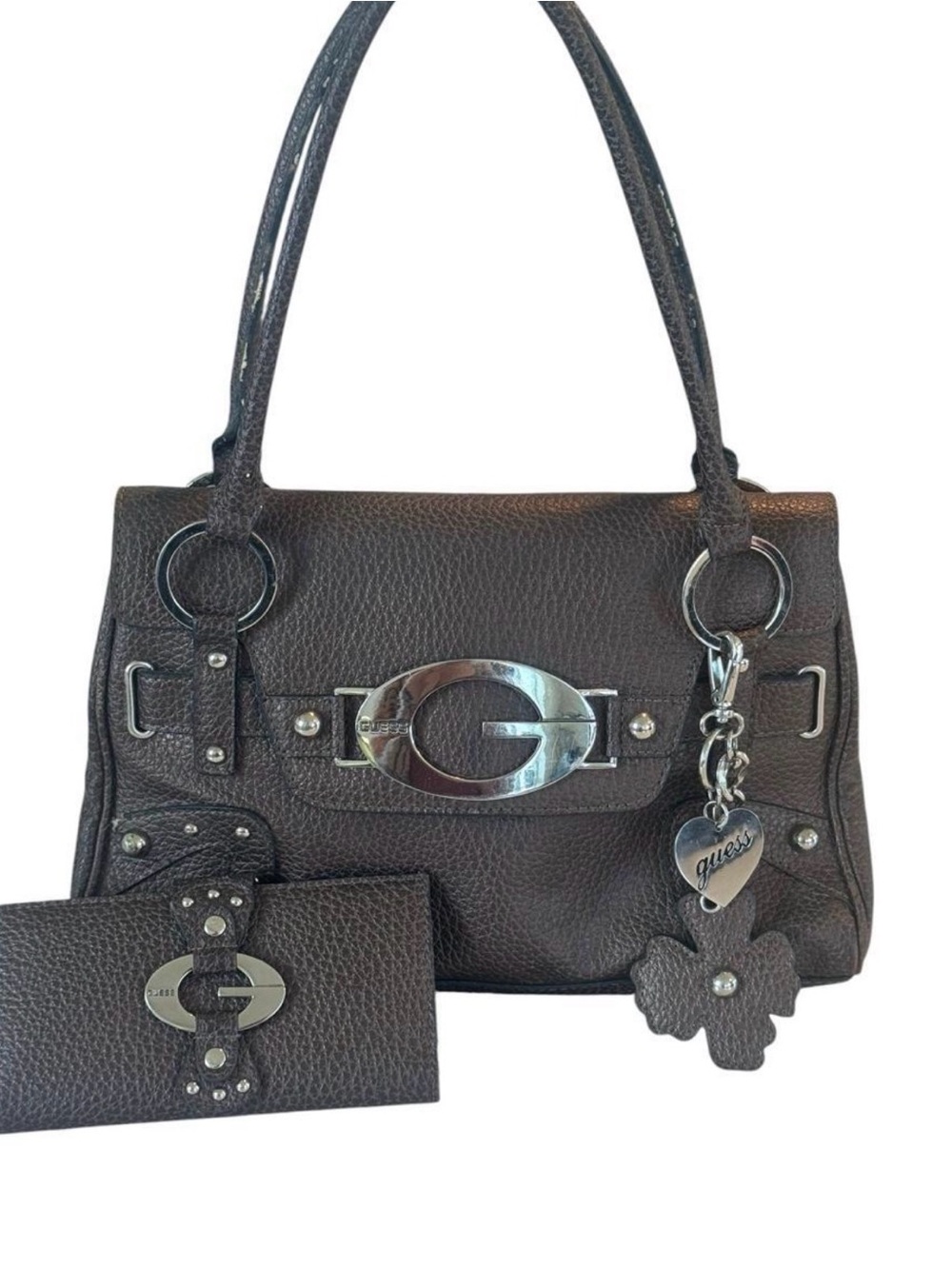 2008 GUESS pebbled shoulder bag + wallet set
